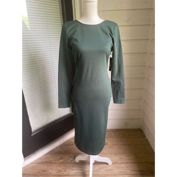 NWT Lulus Olive Green Open Back Long Sleeve Round Neck Dress Size L Party Knee L - Picture 16 of 16